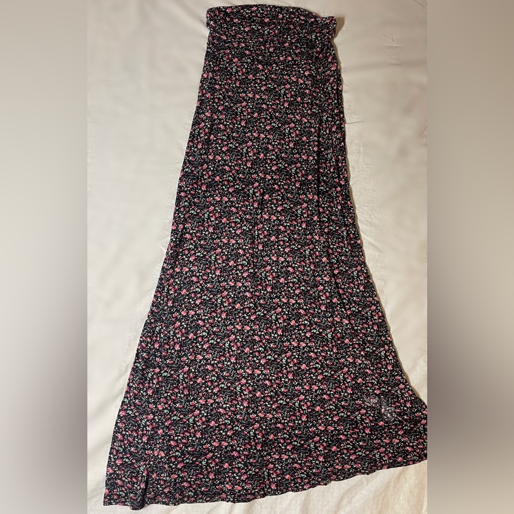 Luna Chix Long Maxi Skirt Floral Print Black and Pink